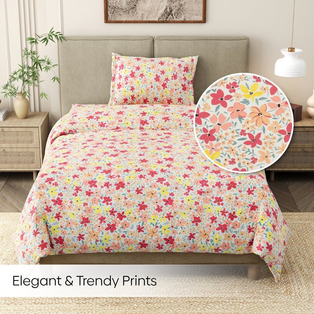Sunlit Blossom Meadow Single Flat Size Bedsheet, 186 TC - Single Size | haus & kinder