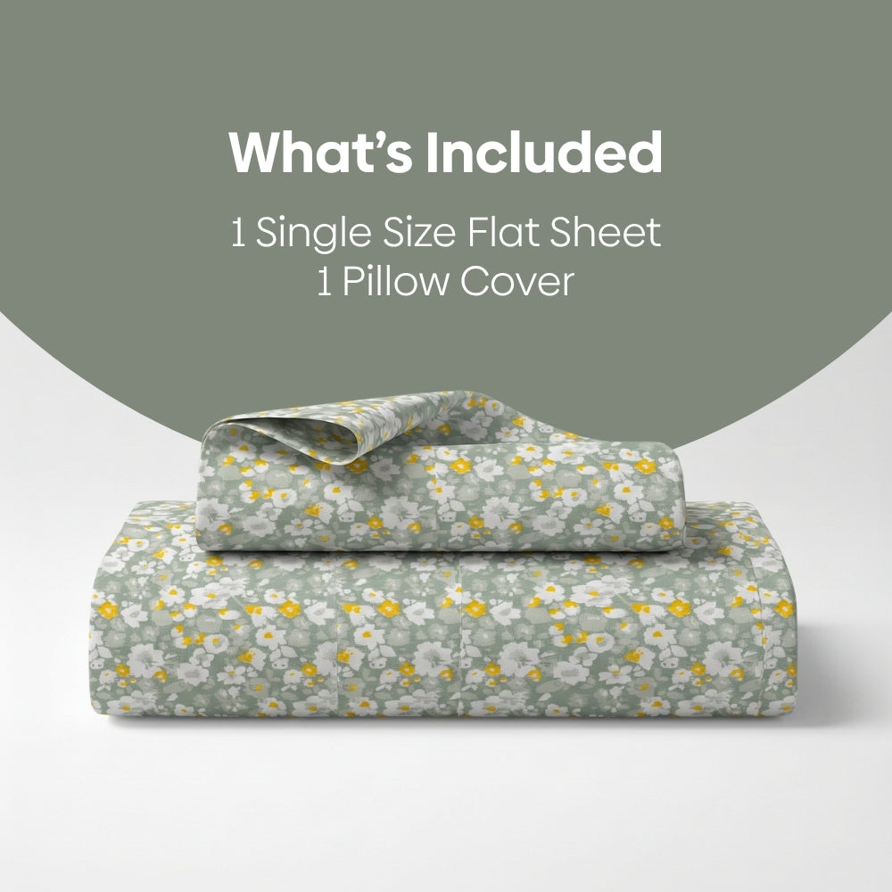 Verdant Whispers of Giverny Single Flat Size Bedsheet, 186 TC