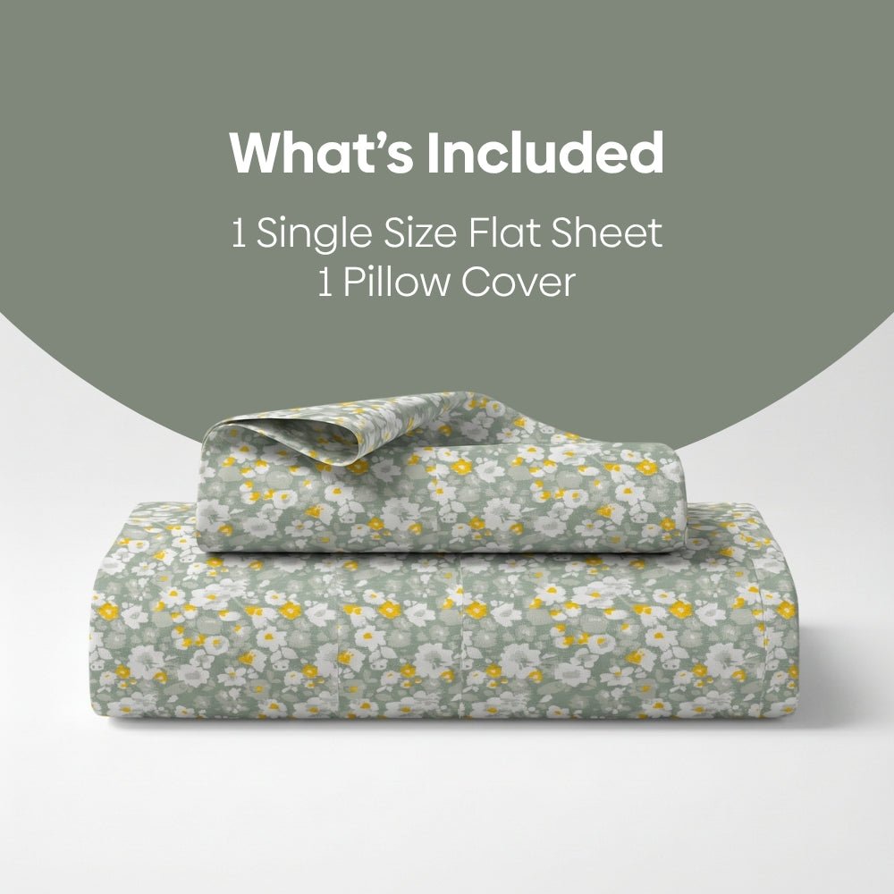 Verdant Whispers of Giverny Single Flat Size Bedsheet, 186 TC - Single Size | haus & kinder