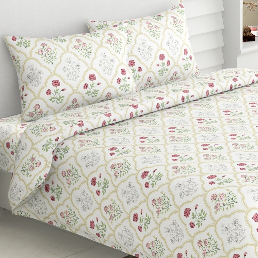 Rose Serenity, 100% Cotton King Size Bedsheet, 186 TC - Bedsheets | haus & kinder