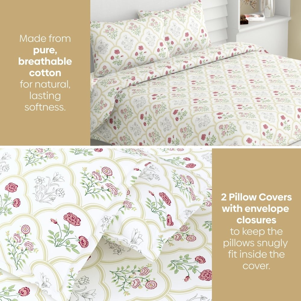 Rose Serenity, 100% Cotton King Size Bedsheet, 186 TC - Bedsheets | haus & kinder