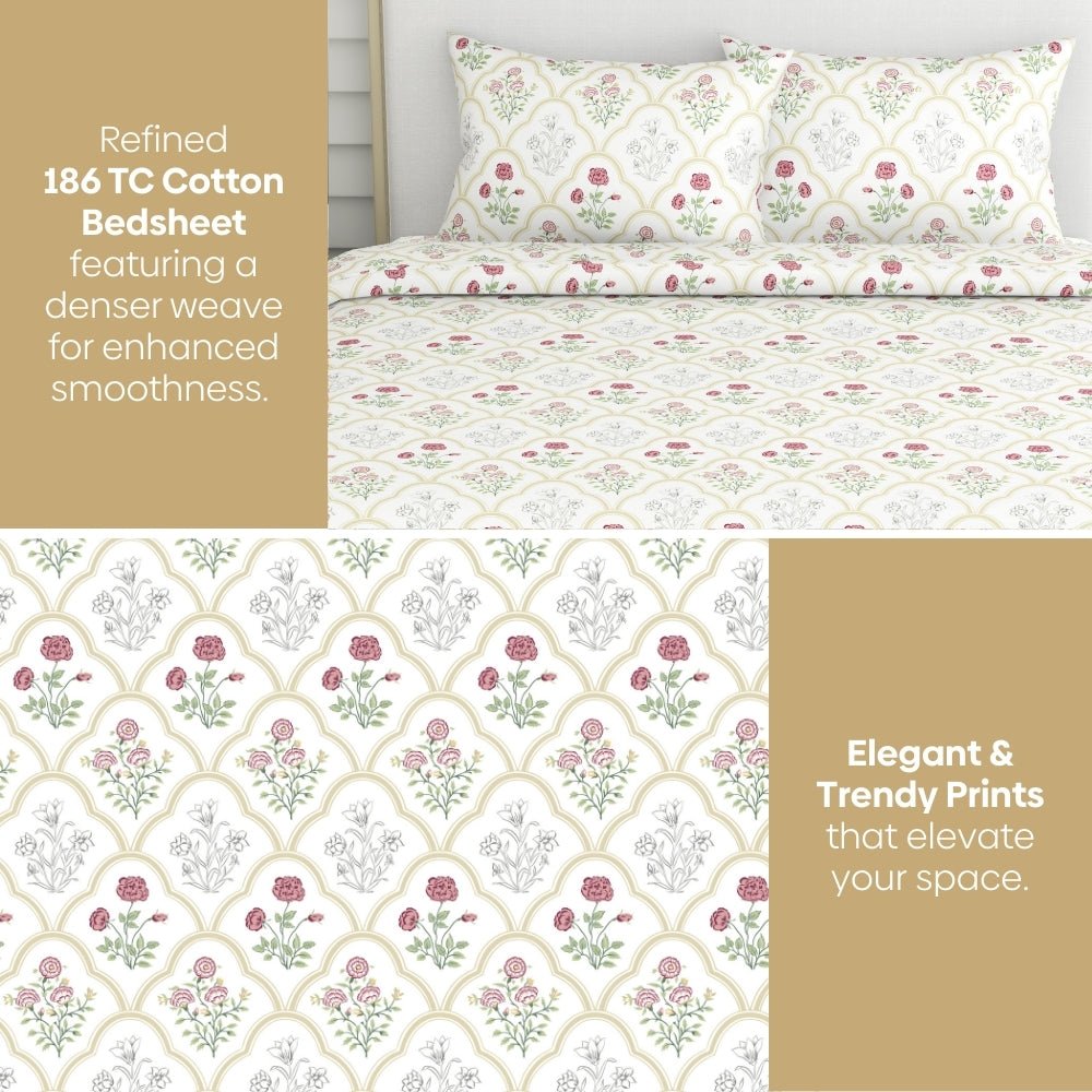 Rose Serenity, 100% Cotton King Size Bedsheet, 186 TC - Bedsheets | haus & kinder