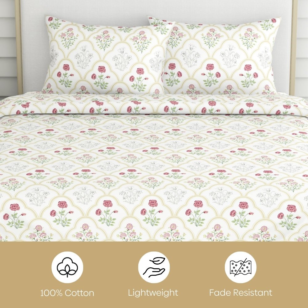 Rose Serenity, 100% Cotton King Size Bedsheet, 186 TC - Bedsheets | haus & kinder
