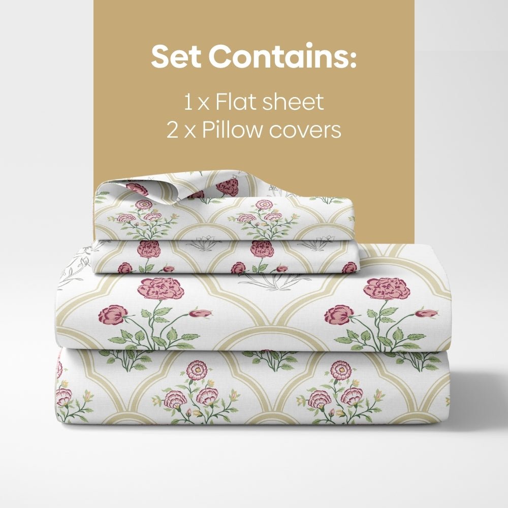 Rose Serenity, 100% Cotton King Size Bedsheet, 186 TC - Bedsheets | haus & kinder