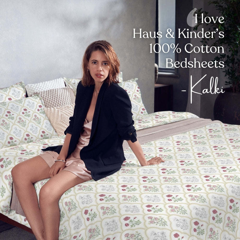 Rose Serenity, 100% Cotton King Size Bedsheet, 186 TC