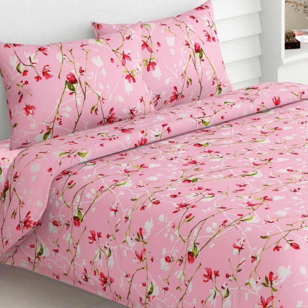 Summer Vintage Romance, 100% Cotton Double Bedsheet, 186 TC, Pink - Bedsheets | haus & kinder
