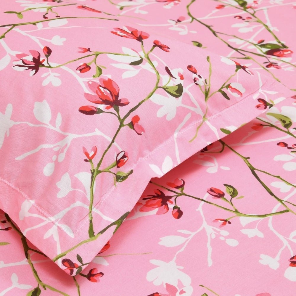 Summer Vintage Romance, 100% Cotton Double Bedsheet, 186 TC, Pink - Bedsheets | haus & kinder