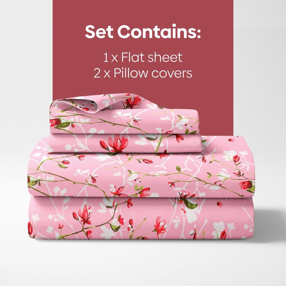 Summer Vintage Romance, 100% Cotton Double Bedsheet, 186 TC, Pink