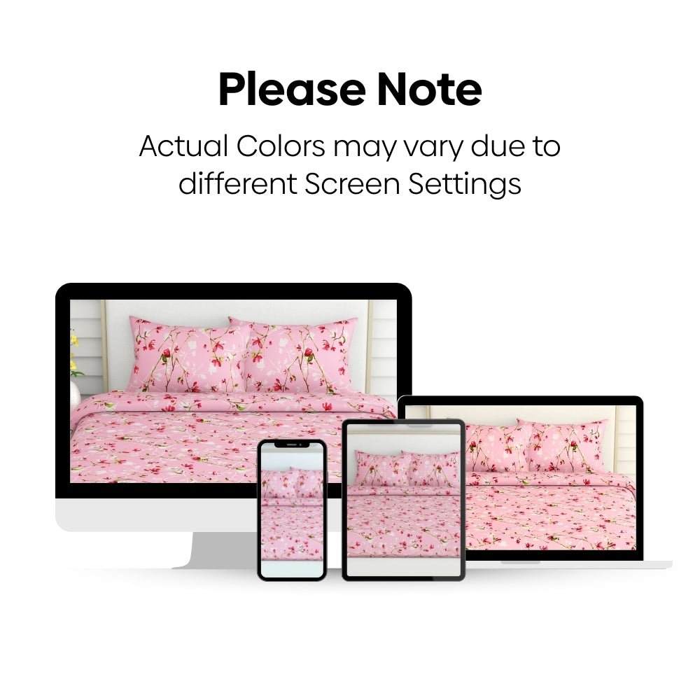 Summer Vintage Romance, 100% Cotton Double Bedsheet, 186 TC, Pink - Bedsheets | haus & kinder