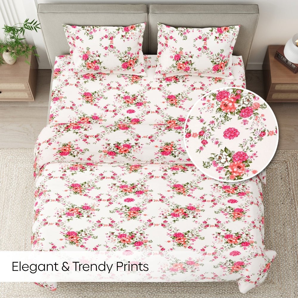 Greek Garden Romance, 100% Cotton Double Bedsheet, 144 TC, Orange - Bedsheets | haus & kinder