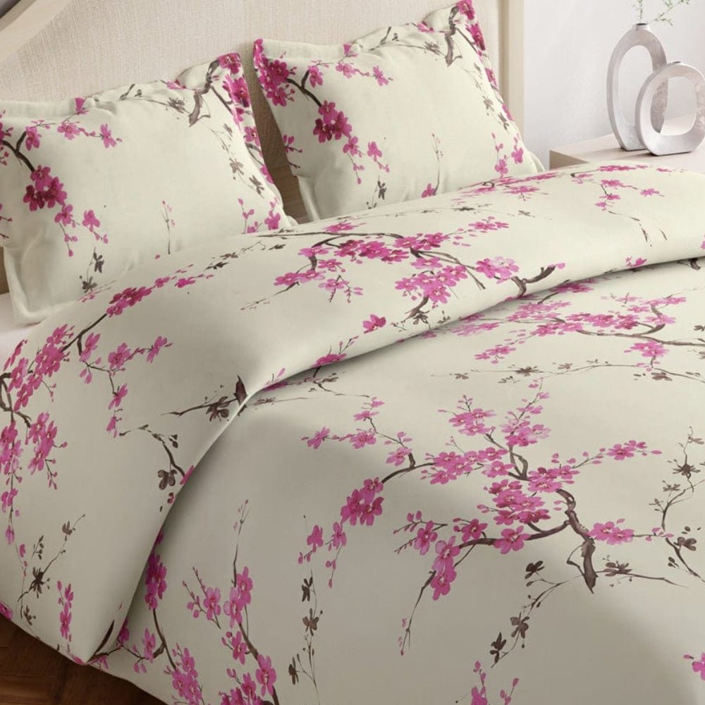 Floral Grace 100% Cotton Double Size Bedsheet, 186 TC, Eleganza Pink - Bedsheets | haus & kinder