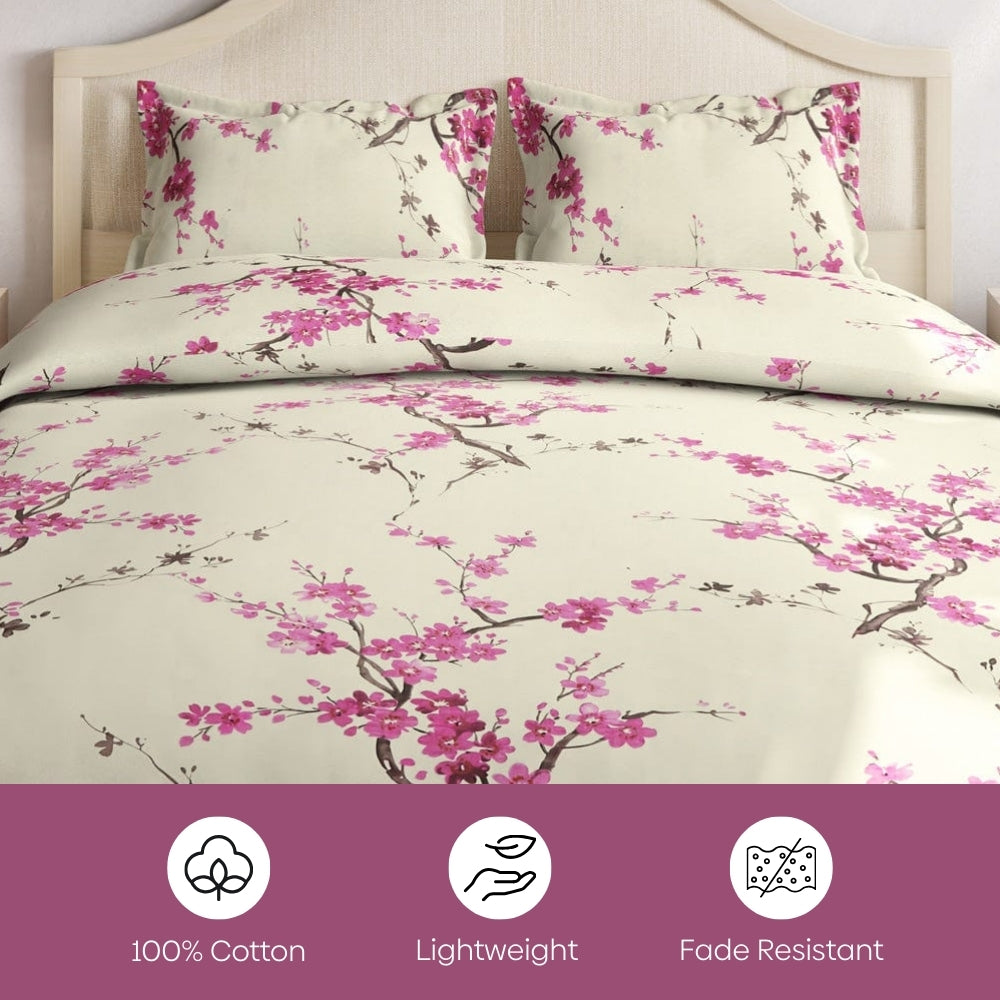 Floral Grace 100% Cotton Double Size Bedsheet, 186 TC, Eleganza Pink