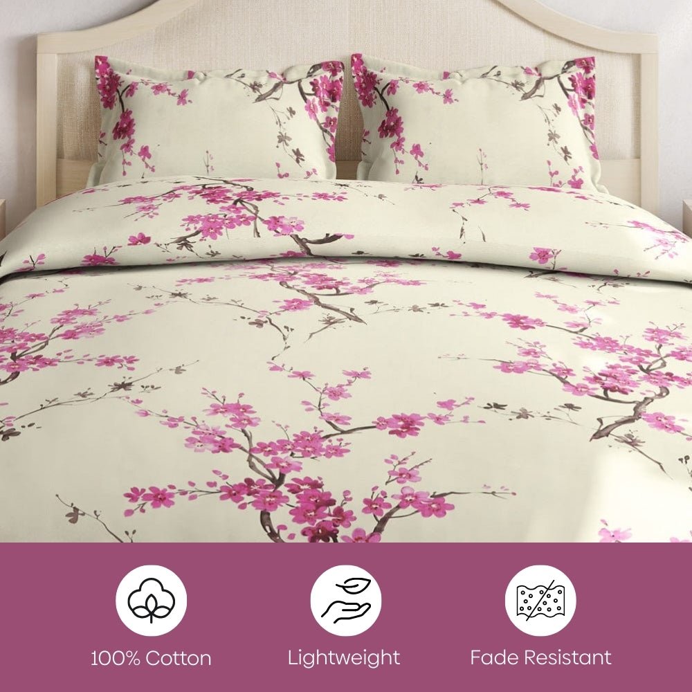 Floral Grace 100% Cotton Double Size Bedsheet, 186 TC, Eleganza Pink - Bedsheets | haus & kinder