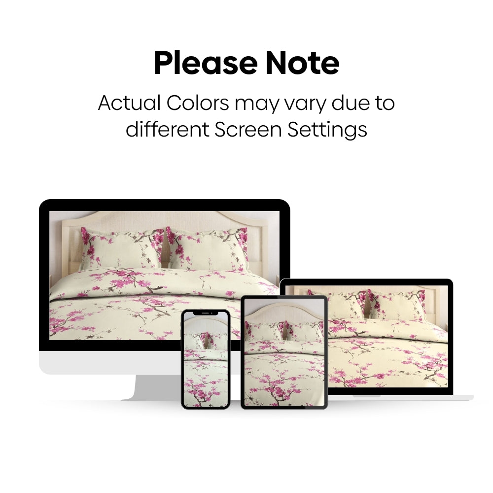 Floral Grace 100% Cotton Double Size Bedsheet, 186 TC, Eleganza Pink