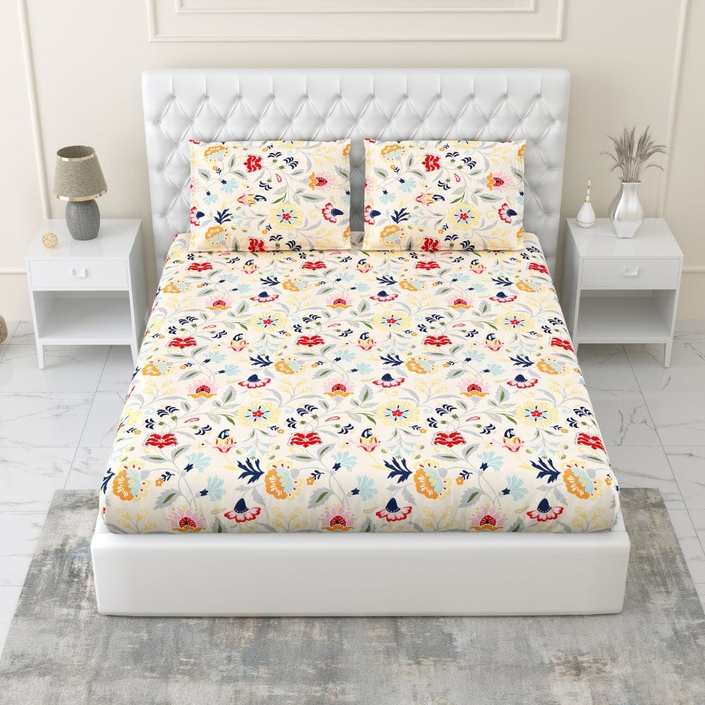 Maison Fleur All-Season Double Microfiber Bedsheet- Yellow, Red