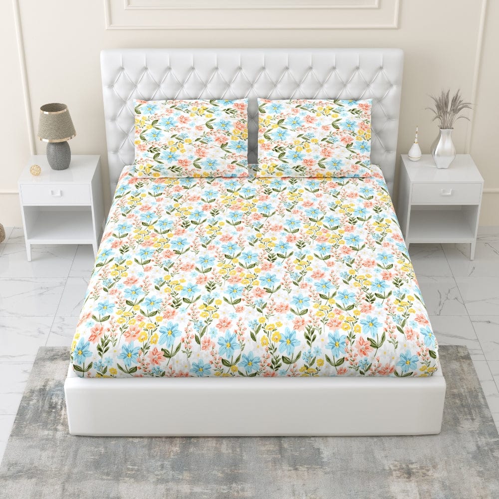 Chateau Luxe All-Season Double Microfiber Bedsheet- White, Blue