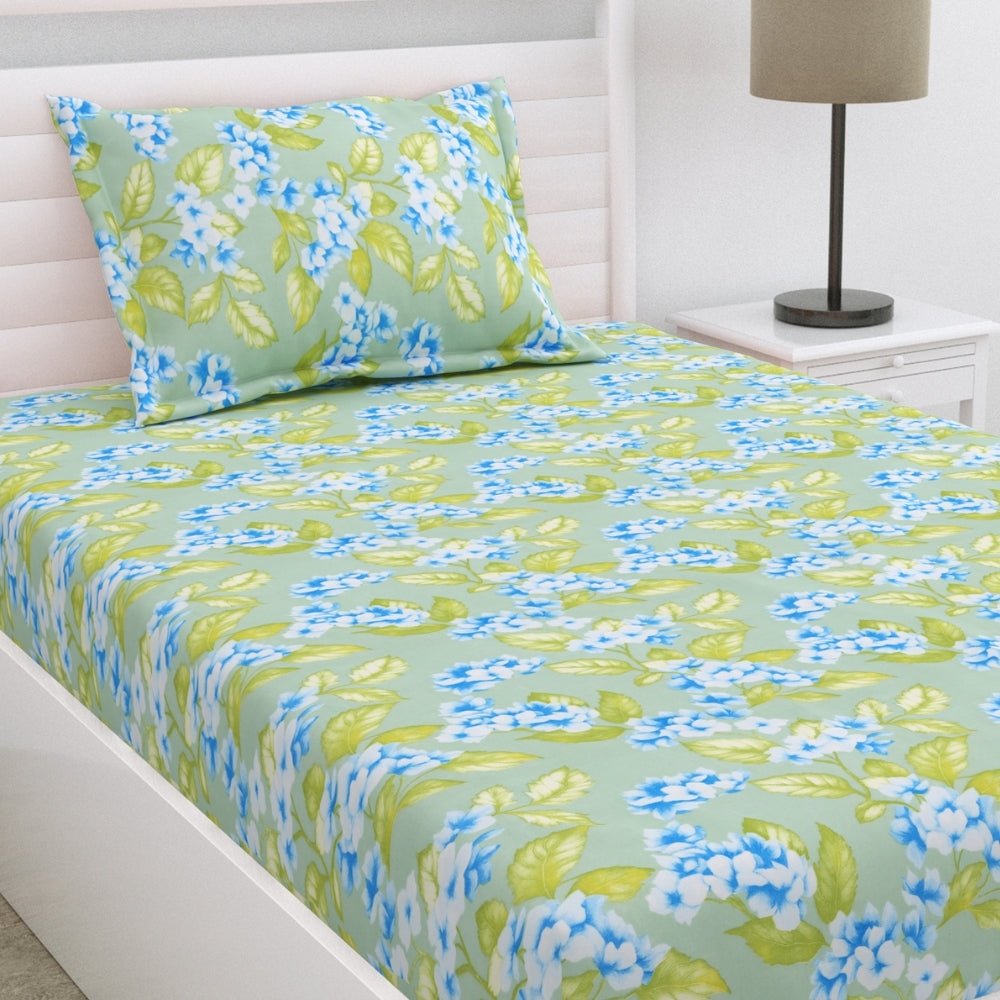 Blush Jubilee Ultra Soft Single Flat Microfiber Bedsheet, Blue-Green - Bedsheets | haus & kinder