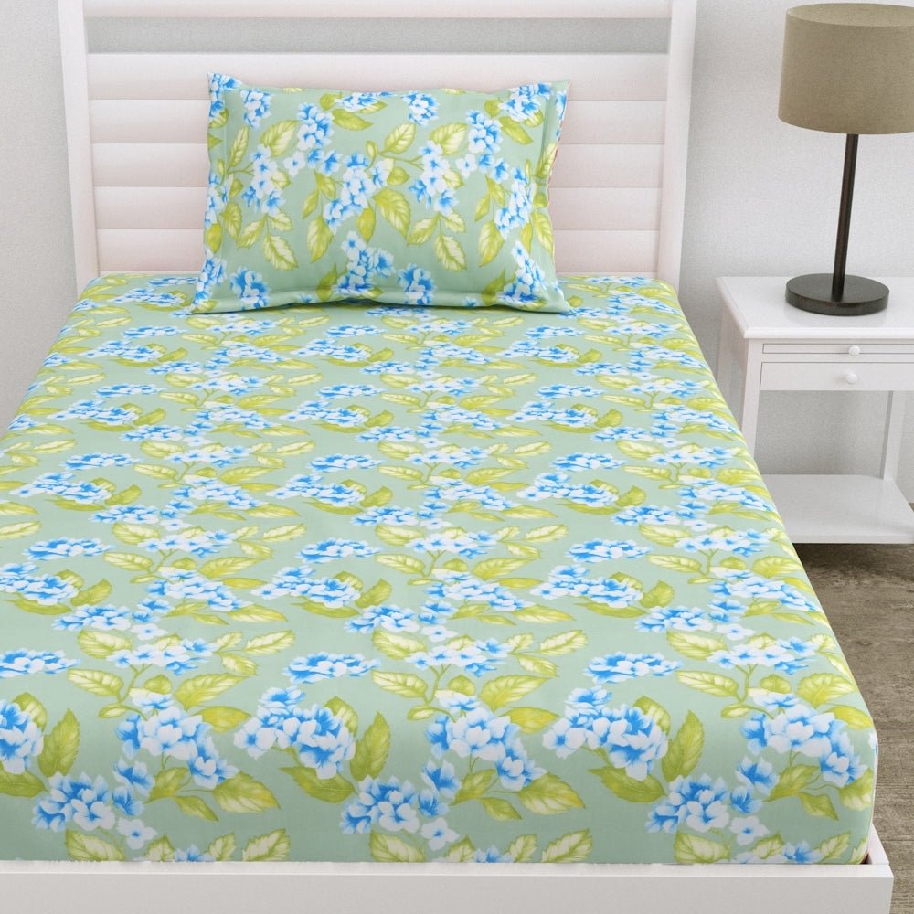 Blush Jubilee Ultra Soft Single Flat Microfiber Bedsheet, Blue-Green - Bedsheets | haus & kinder