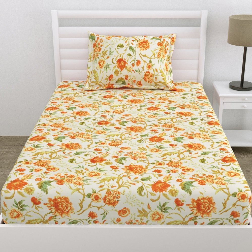 Petal Reverie Ultra Soft Single Flat Microfiber Bedsheet, Orange - Bedsheets | haus & kinder