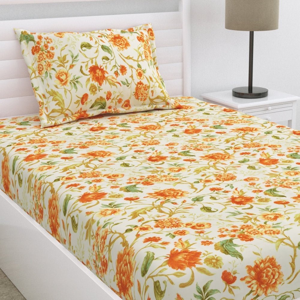 Petal Reverie Ultra Soft Single Flat Microfiber Bedsheet, Orange - Bedsheets | haus & kinder