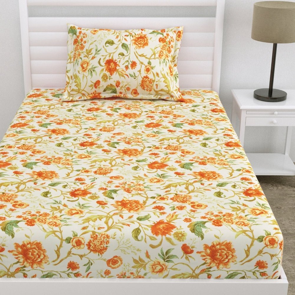 Petal Reverie Ultra Soft Single Flat Microfiber Bedsheet, Orange - Bedsheets | haus & kinder