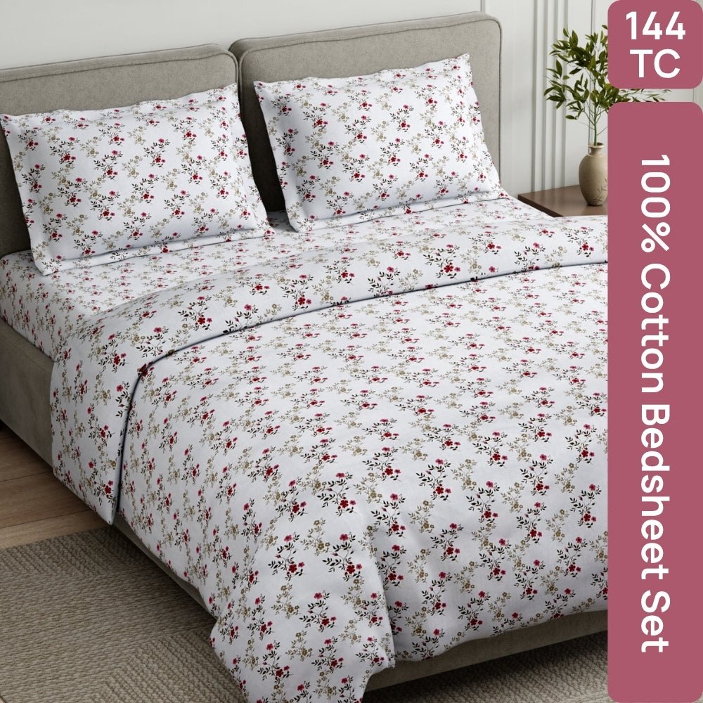 Belle Fleur 100% Cotton Double Flat Bedsheet, 144 TC - Bedsheets | haus & kinder