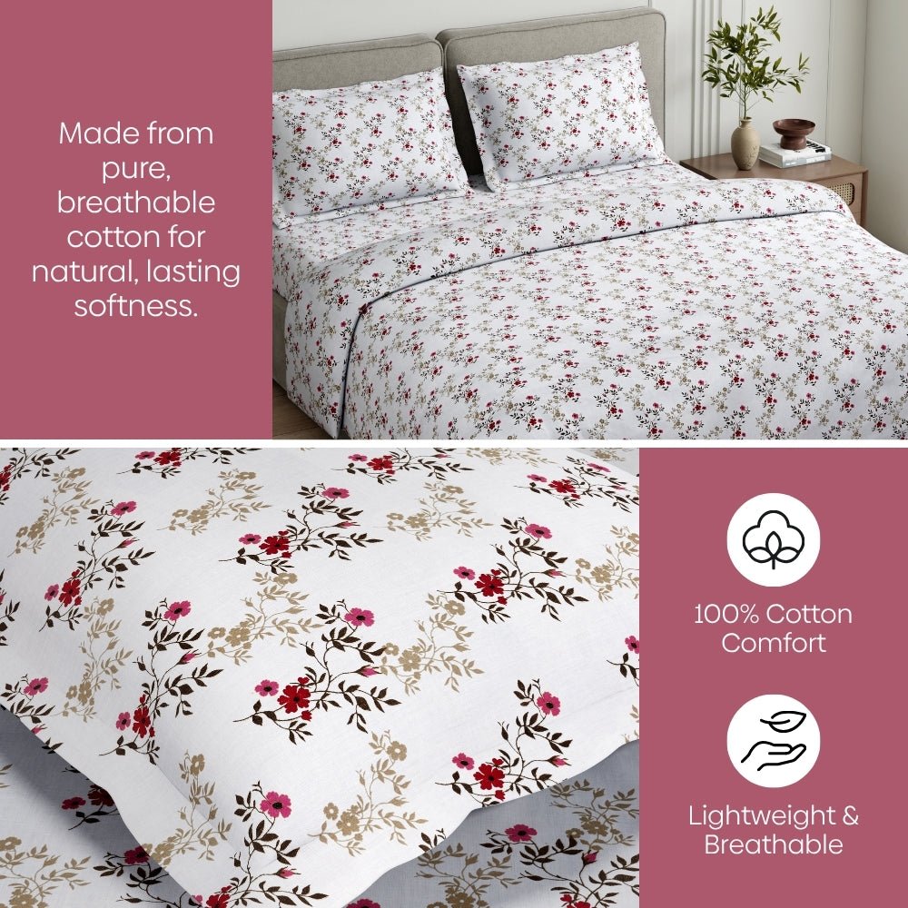 Belle Fleur 100% Cotton Double Flat Bedsheet, 144 TC - Bedsheets | haus & kinder