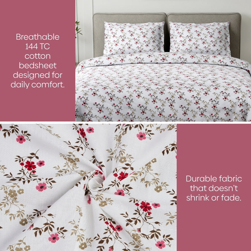 Belle Fleur 100% Cotton Double Flat Bedsheet, 144 TC
