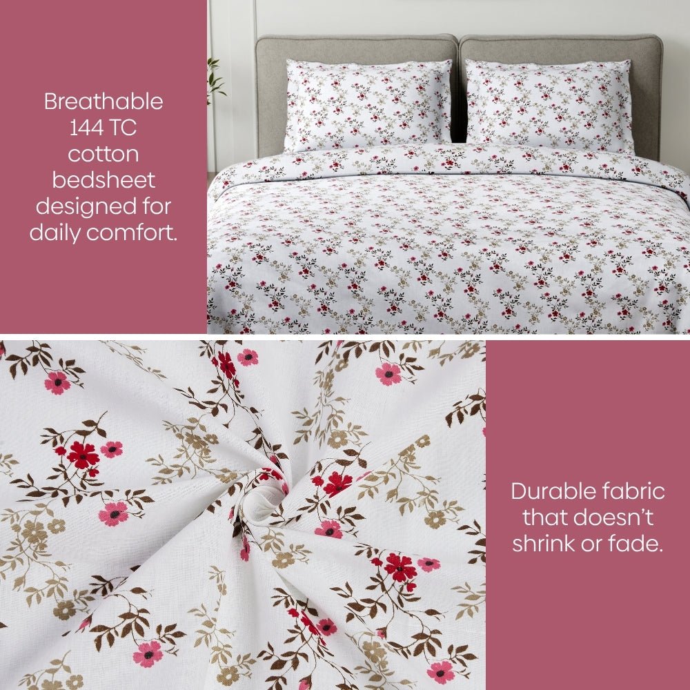 Belle Fleur 100% Cotton Double Flat Bedsheet, 144 TC - Bedsheets | haus & kinder