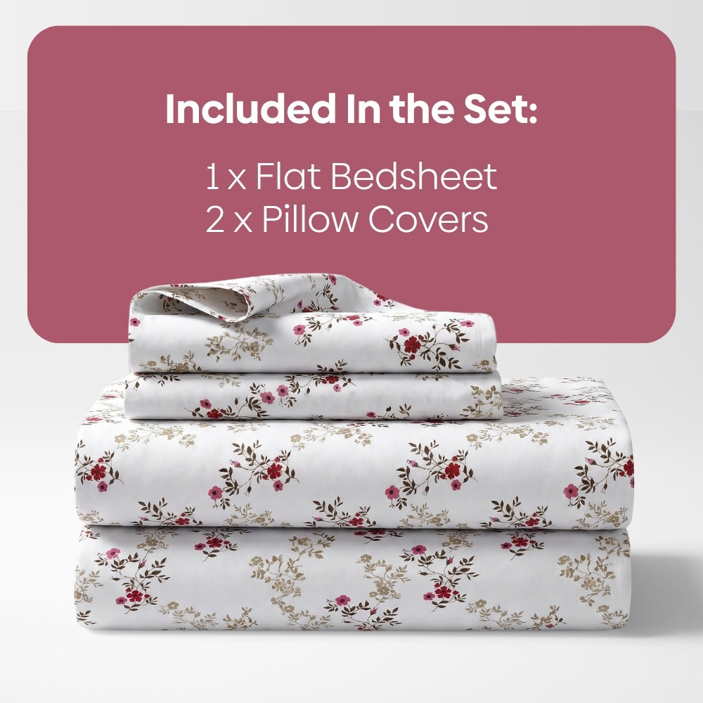 Belle Fleur 100% Cotton Double Flat Bedsheet, 144 TC