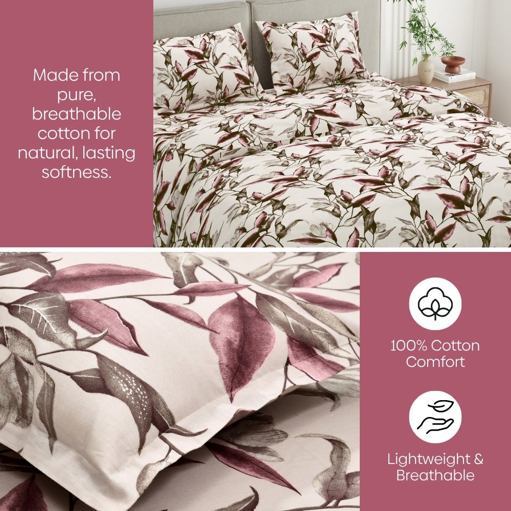 Florence Leaf 100% Cotton Double Flat Bedsheet, 144 TC - Bedsheets | haus & kinder