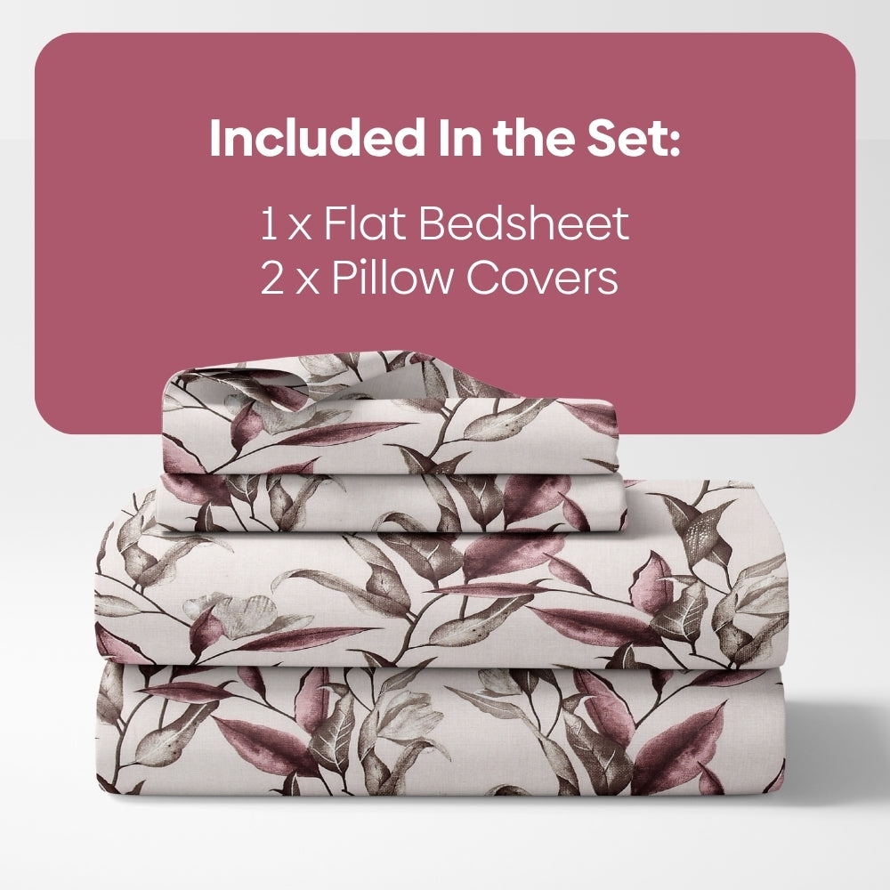 Florence Leaf 100% Cotton Double Flat Bedsheet, 144 TC
