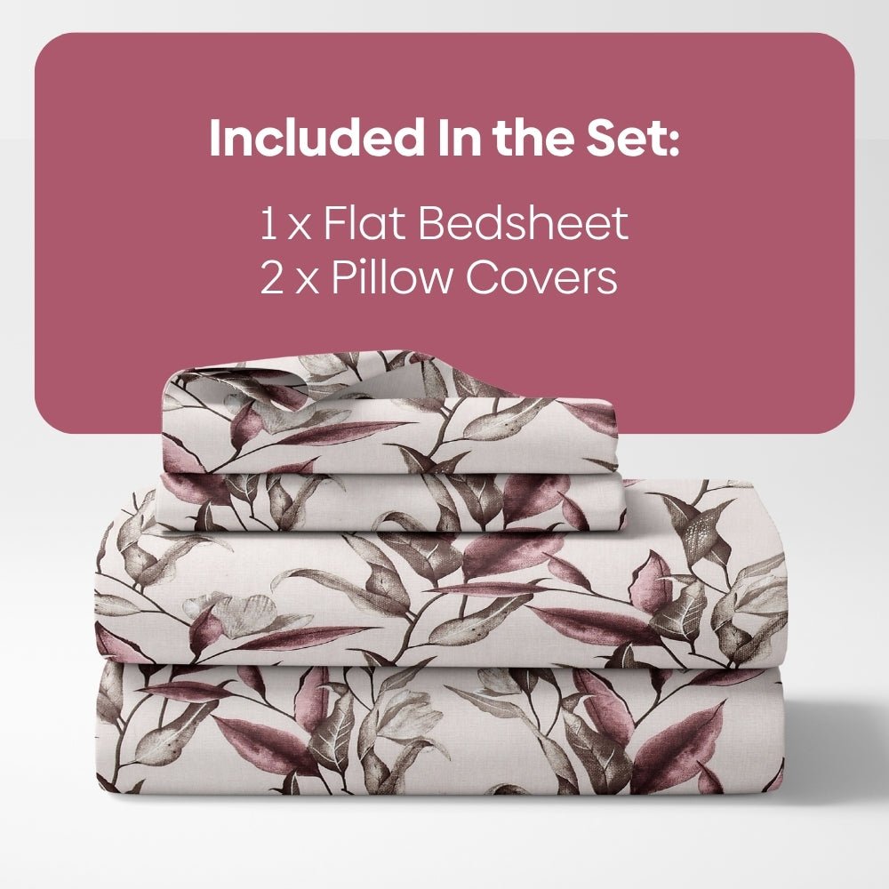 Florence Leaf 100% Cotton Double Flat Bedsheet, 144 TC - Bedsheets | haus & kinder