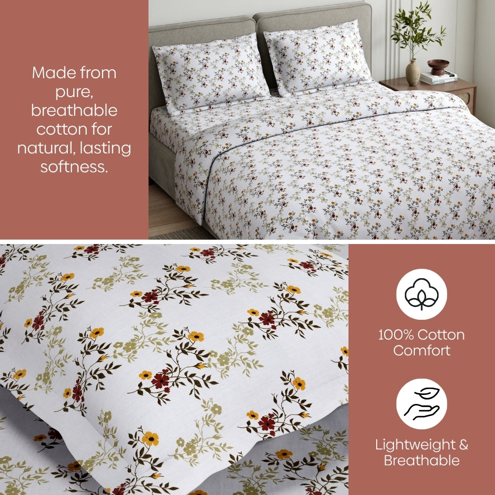 Secret Garden 100% Cotton Double Flat Bedsheet, 144 TC