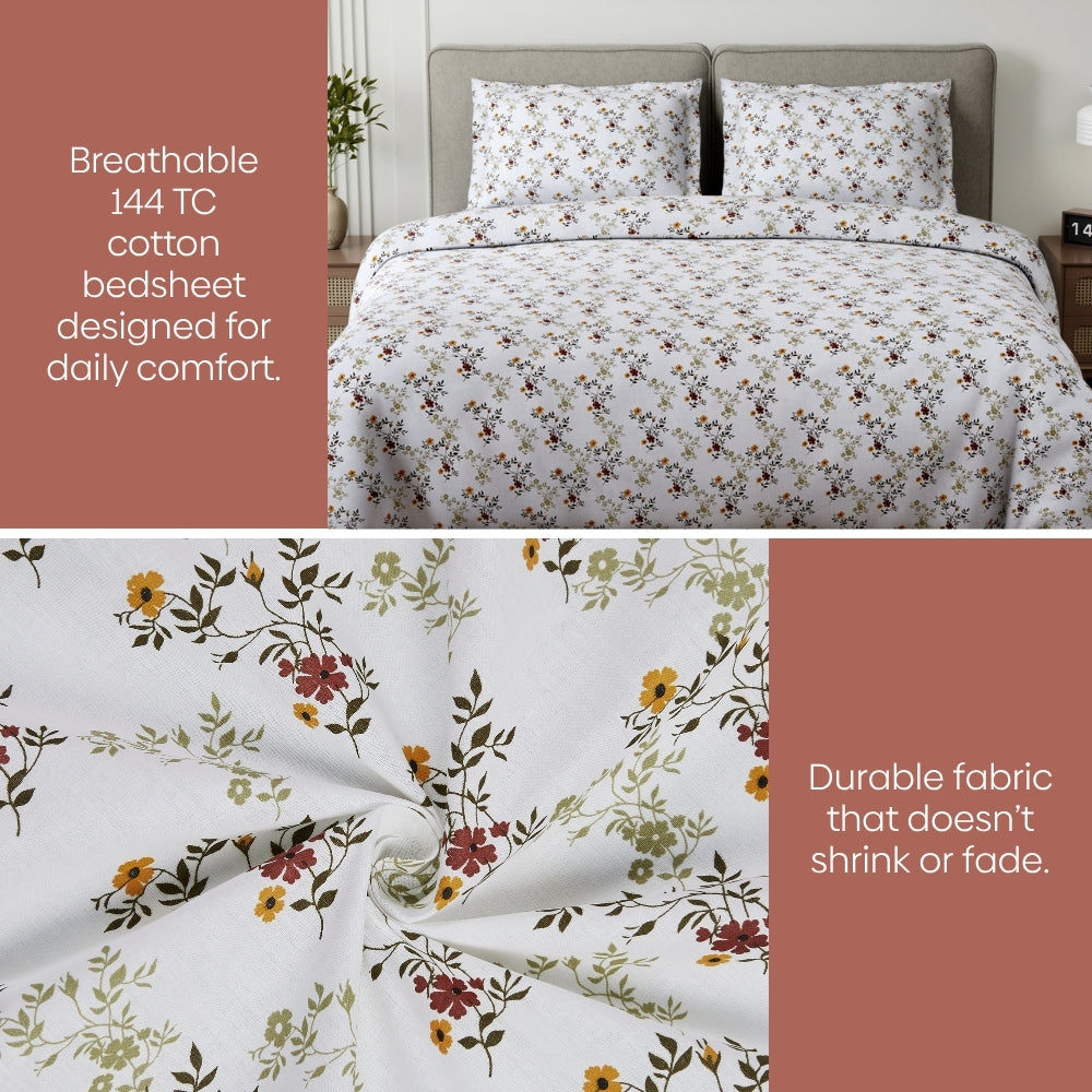 Secret Garden 100% Cotton Double Flat Bedsheet, 144 TC