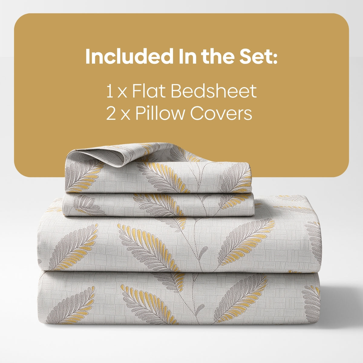 African Leaves 100% Cotton King Flat Bedsheet, Beige & Yellow - 186 TC