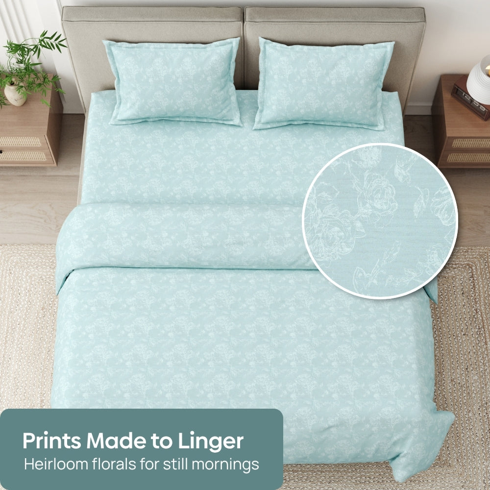 Ashen Blossom 100% Cotton Double Size Bedsheet, 300 TC