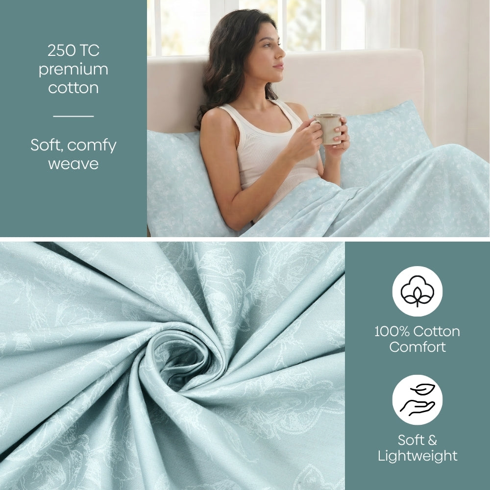 Ashen Blossom 100% Cotton Double Size Bedsheet, 300 TC