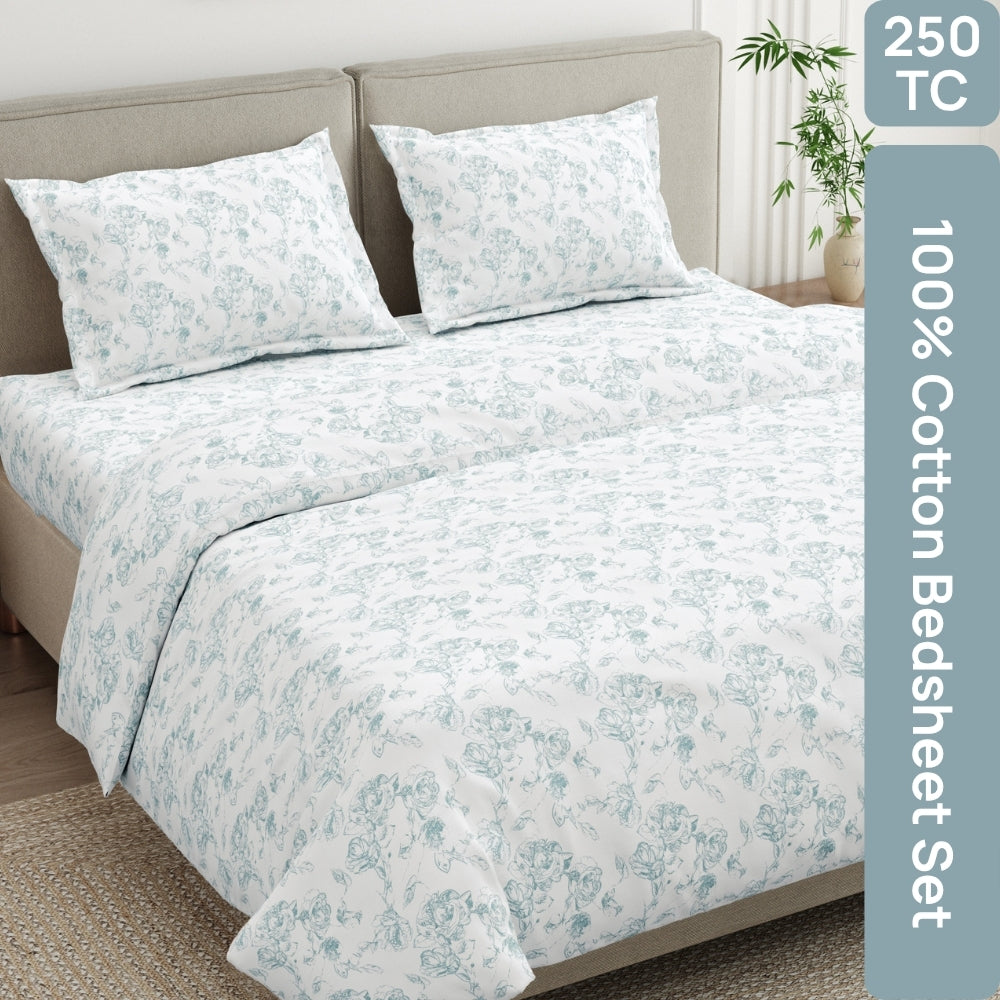 Luna Rose 100% Cotton Double Size Bedsheet, 300 TC