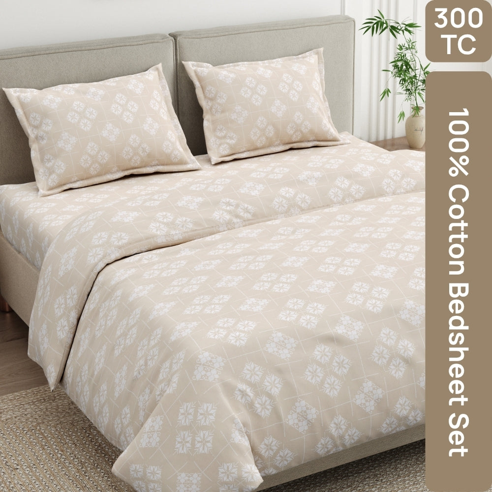 Crystal Loom 100% Cotton King Size Bedsheet, 300 TC
