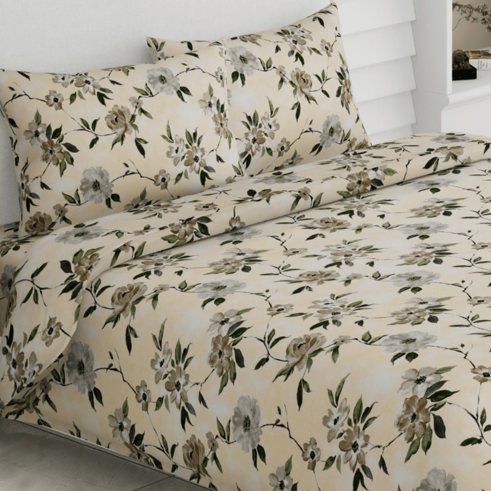Greek Garden Romance, 100% Cotton King Size Bedsheet, 186 TC Yellow - Bedsheets | haus & kinder