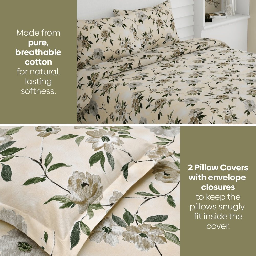 Greek Garden Romance, 100% Cotton King Size Bedsheet, 186 TC Yellow - Bedsheets | haus & kinder