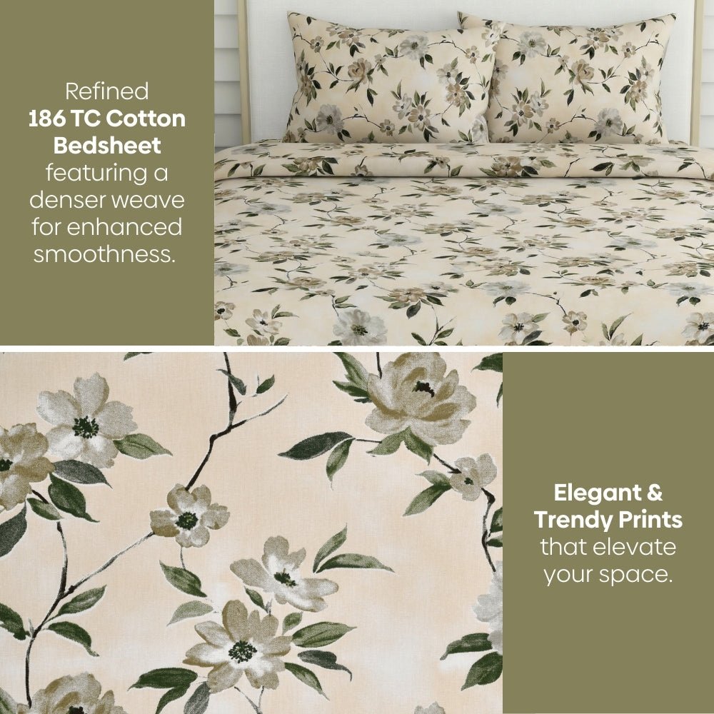 Greek Garden Romance, 100% Cotton King Size Bedsheet, 186 TC Yellow - Bedsheets | haus & kinder