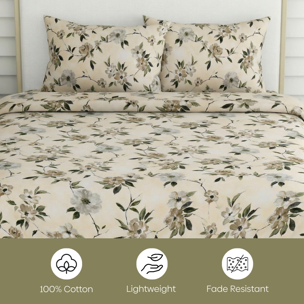 Greek Garden Romance, 100% Cotton King Size Bedsheet, 186 TC Yellow