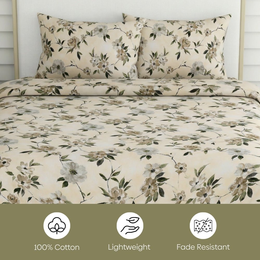 Greek Garden Romance, 100% Cotton King Size Bedsheet, 186 TC Yellow - Bedsheets | haus & kinder