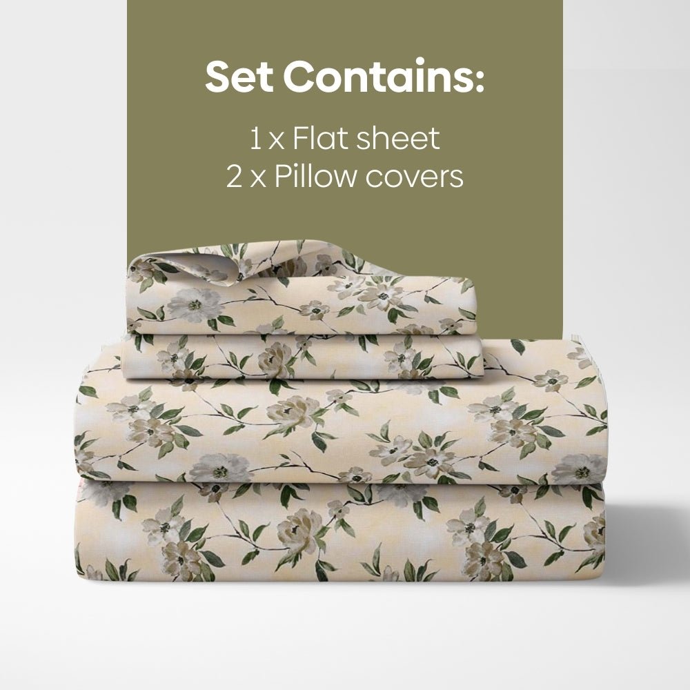 Greek Garden Romance, 100% Cotton King Size Bedsheet, 186 TC Yellow - Bedsheets | haus & kinder