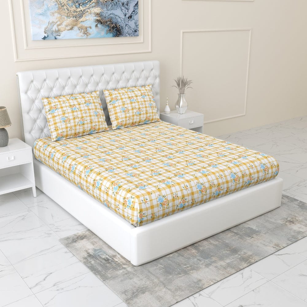 100% Combed Cotton 144 TC King Fitted Bedsheet Iris Whisper