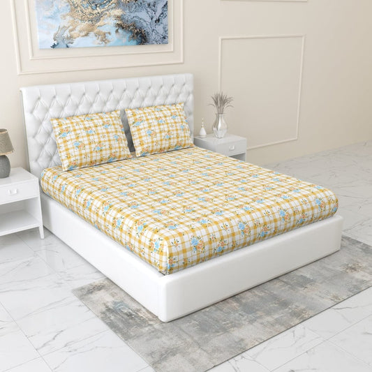 100% Combed Cotton 144 TC Double Fitted Bedsheet Iris Whisper