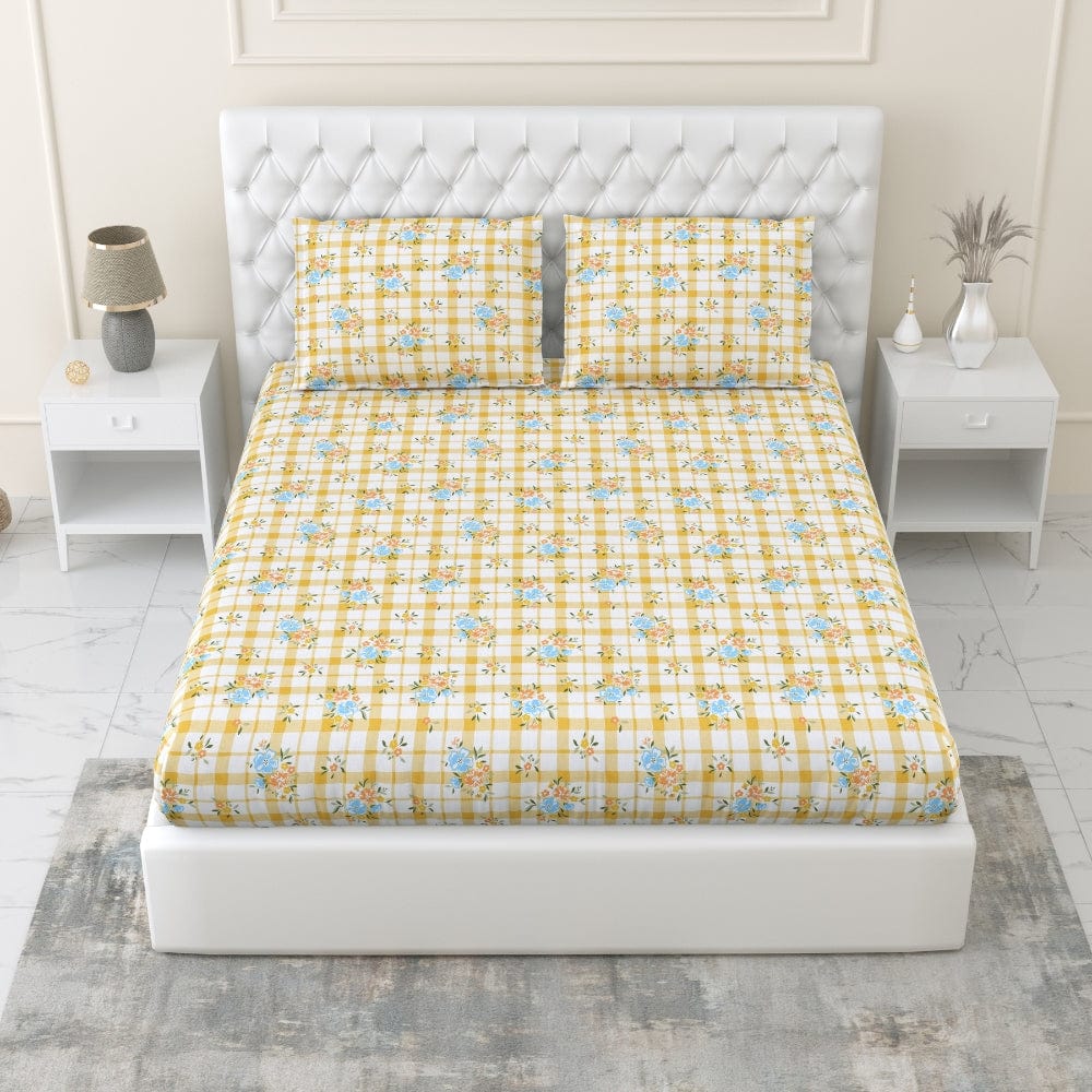 100% Combed Cotton 144 TC Double Fitted Bedsheet Iris Whisper