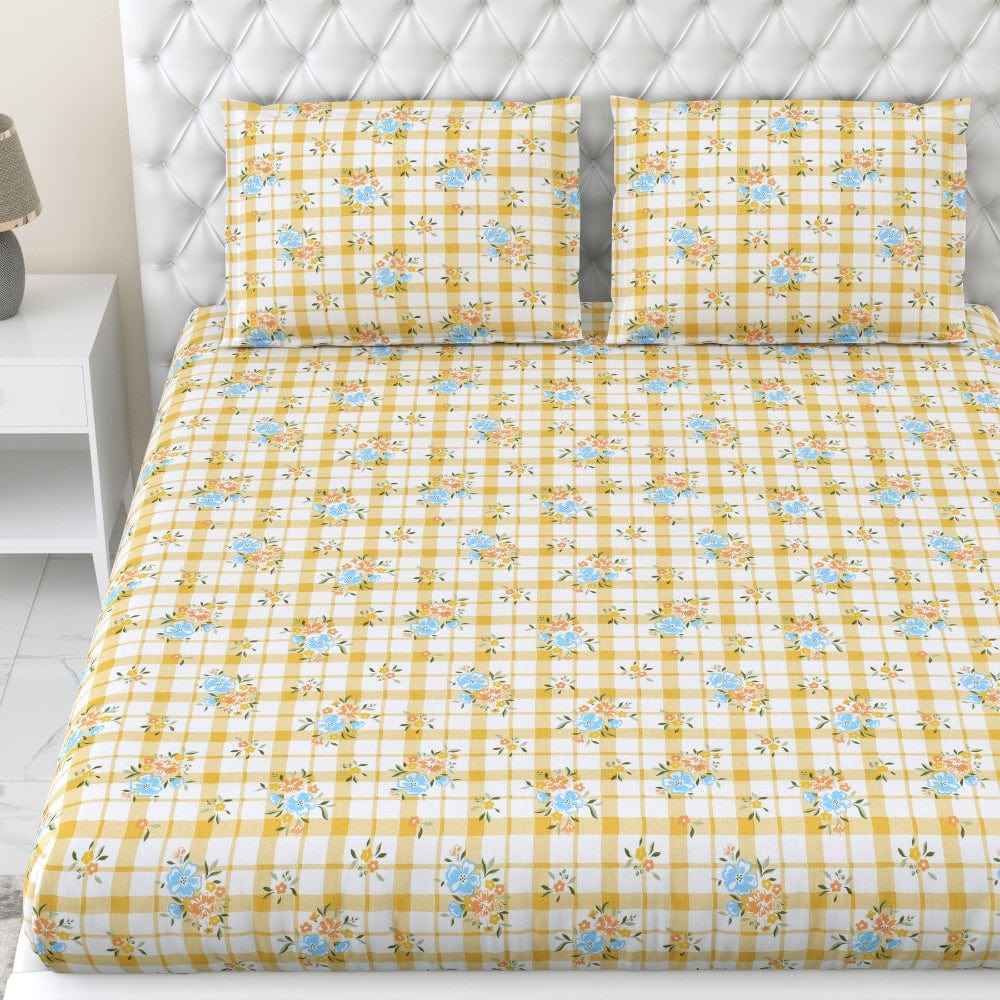 100% Combed Cotton 144 TC Double Fitted Bedsheet Iris Whisper